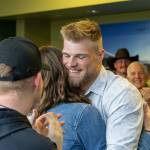 Edmonton Elks
Joel Dublanko gets a big hug on Tuesday after learning he was picked first in the 2024 Canadian Football League draft.