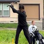 SUBMITTED PHOTO Elma golfer Sophia Hamilton tees off during a victory over Kings Way Christian on Tuesday in Vancouver.
