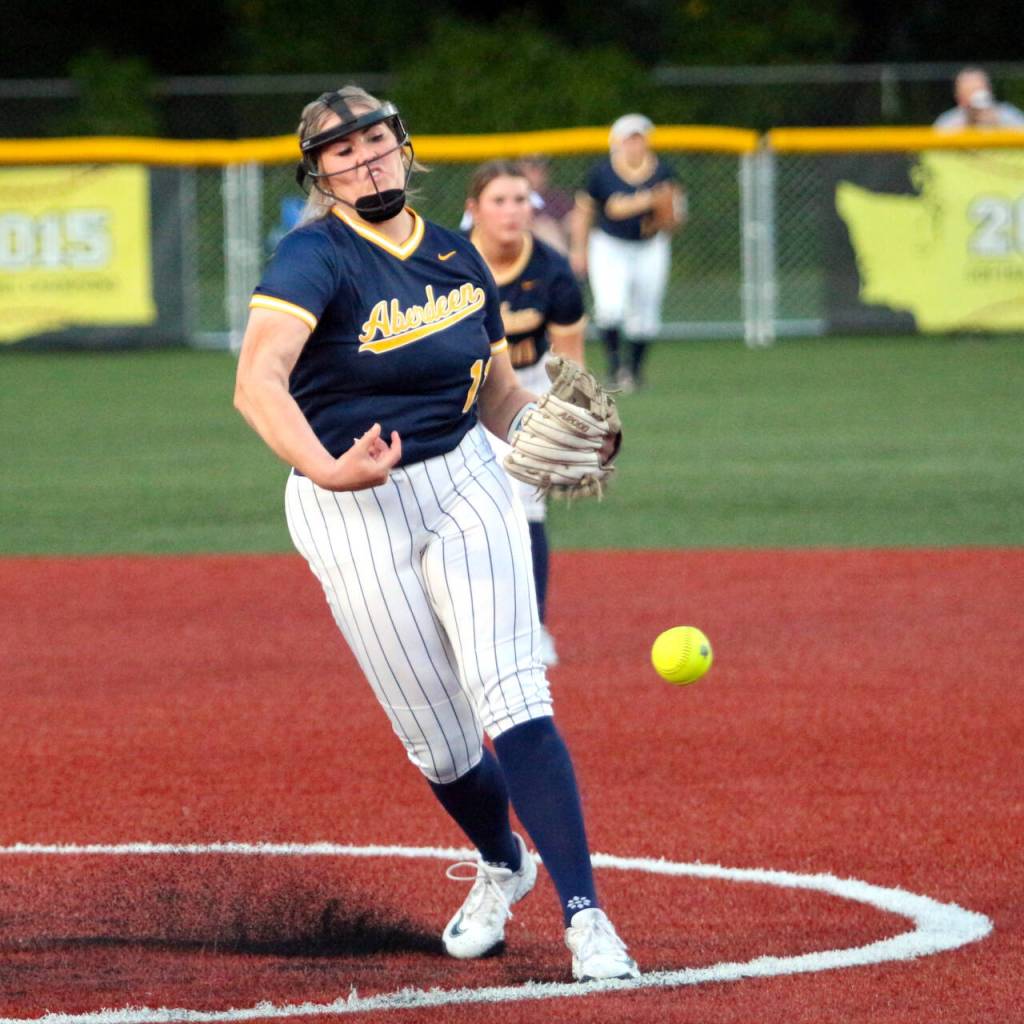 RYAN SPARKS | THE DAILY WORLD Aberdeen pitcher Annika Hollingsworth had 11 strikeouts in a 3-2 loss to Montesano on Friday at Montesano High School.