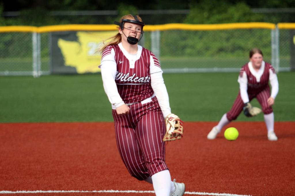 RYAN SPARKS | THE DAILY WORLD Ocosta pitcher Jessie Gilbert threw a no-hitter with 18 strikeouts in a 7-4 win over Toutle Lake in the first round of the 2B District 4 Tournament on Monday in Montesano.