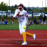 RYAN SPARKS | THE DAILY WORLD Aberdeen junior pitcher Lilly Camp throws a pitch during a 2-1 loss to W.F. West in the 2A District 4 Championship Game on Friday at Recreation Park in Chehalis.