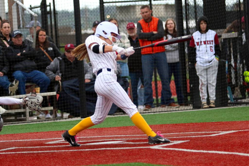 RYAN SPARKS | THE DAILY WORLD Aberdeen center fielder Laynie Yakovich collects one of her three hits during a 2-1 loss to W.F. West in the 2A District 4 Championship Game on Friday at Recreation Park in Chehalis.
