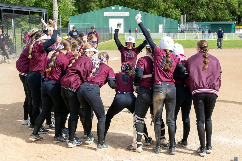 PHOTO BY SHAWN DONNELLY Montesano infielder Alyssa Maldonado (7) heads home after hitting a home run during a 5-3 win over Seton Catholic in the 1A District 4 championship game on Saturday at Ft. Borst Park in Centralia.
