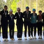 SUBMITTED PHOTO The 1A State All-State team of (from left) Overlakes Sherry Fei, Freemans Lilly Knight, Forest Ridges Ava Jensen, Seattle Christians Ginevra Saloy, Elmas Olivia Moore, Life Christians Makenna Kelpman, Montesanos Hailey Blancas and state-champion Kendria Wang of Overlake pose for a photo at the conclusion of the 1A State Championship on Wednesday in Liberty Lake.