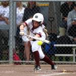 PHOTO BY SHAWN DONNELLY Montesano shortstop Addi Kersker bunts during a 1A State Tournament game this past weekend in Richland.
