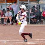 PHOTO BY SHAWN DONNELLY Montesanos Liv Robinson connects with a pitch during a 1A State Tournament game this past weekend in Richland.