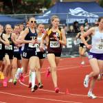 PHOTO BY DENNIS NELSON Aberdeens Ailyn Haggard (glasses) runs in the 2A girls 3200-meter race at the 2A State Championships this past weekend at Mount Tahoma High School in Tacoma.