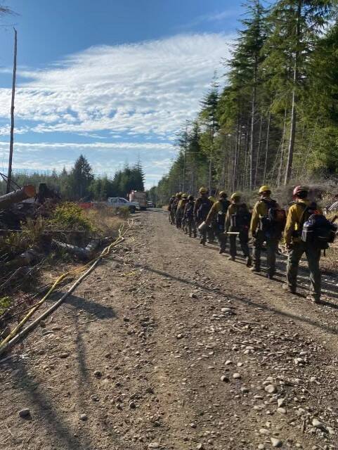 Colleen Purefoy / Western Washington Incident Management Team
Crews walking the road, heading to work at the Margarita Fire.
