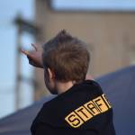 Matthew N. Wells / The Daily World
A young fan, boosted on the shoulders of another fan, salutes the live music of The Bona Fide Band featuring Krist Novoselic brought to downtown Aberdeen on Friday at World Music Day. The bands and organizers hyped up the event and it all went off without a hitch as the music and the musicians made so many memories like this. People are already excited to see what next year could bring, which will make for a long year for the organizers of Aberdeens iteration of World Music Day.