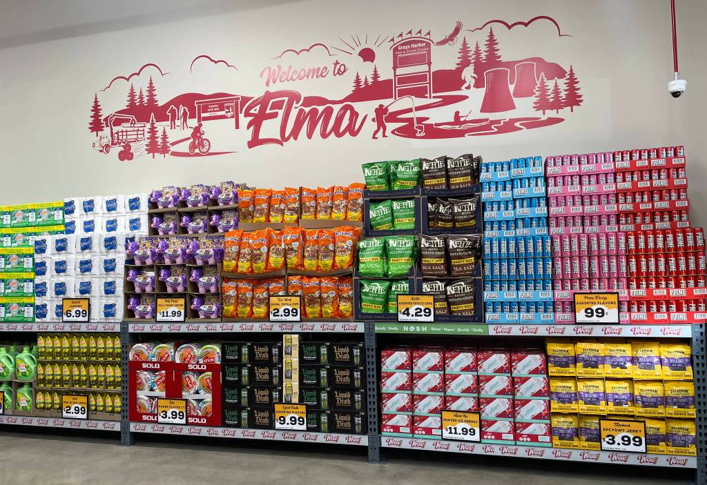 A wall full of deals can be found at the Grocery Outlet Bargain Market in Elma.
