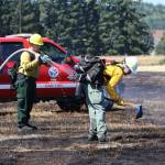 Michael S. Lockett / The Daily World
DNR wildland firefighters extinguish hotspots from a grass fire near Elma on Saturday.