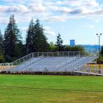 RYAN SPARKS | THE DAILY WORLD 
Work is yet to begin on the new grandstand project at Elma High Schools Davis Field, which will replace the current metal bleachers (pictured).