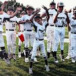 PHOTO COURTESY OF MONTESANO LITTLE LEAGUE 
Montesanos 9-11 Division all-star team celebrate after defeating Camas 9-8 in a state-tournament elimination game on Tuesday in West Richland.