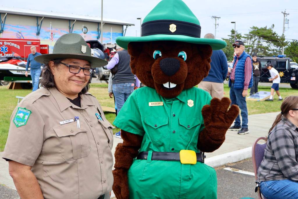 Michael S. Lockett / The Daily World
State parks personnel were one of a number of uniformed agencies to make an appearance during a National Night Out event in Ocean Shores.