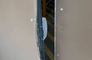 Grays Harbor Sheriffs Office
Damage to the door as a result of a forced entry into a business during a burglary spree is visible.