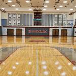 RYAN SPARKS | THE DAILY WORLD The Hoquiam Square Garden gymnasium floor at Hoquiam High School has a new look after renovations were completed this summer. The court will debut to the public when Hoquiam hosts its annual Volleyball Jamboree at 4 p.m. on Thursday, Sept. 5.