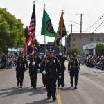 Matthew N. Wells / The Daily World
Stafford Creek Corrections Center Honor Guard proudly presents colors as they head northwest on K Street in downtown Hoquiam for the Hoquiam Loggers Playday Parade.
