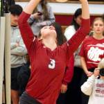 RYAN SPARKS | THE DAILY WORLD Hoquiam senior setter Katlyn Brodhead puts up a set during the Grizzlies 3-0 win over Aberdeen on Thursday in Hoquiam.