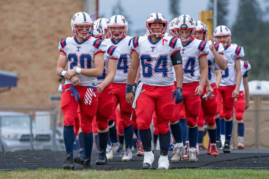 KODY CHRISTEN / THE CHRONICLE 
The Pe Ell-Willapa Valley Titans take the field against at Onalaska High School on Sept. 13. The Titans travel to Ellensburg to face Lake Roosevelt on Saturday.
