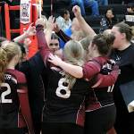 SUBMITTED PHOTO The Ocosta volleyball team celebrates during a 3-2 win over Taholah on Monday in Taholah.
