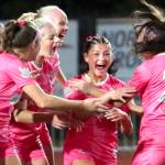RYAN SPARKS | THE DAILY WORLD Montesanos Adda Potts (middle) celebrates with teammates after scoring a goal in the first half of a 2-0 win over Elma on Thursday at Montesano High School.