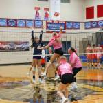 PHOTO BY LARRY BALE Willapa Valleys Paislee Hurley (3) goes up for a kill against Naselle in a 3-2 victory on Thursday in Menlo.
