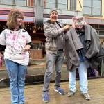 Matthew N. Wells / The Daily World
Aberdeen Mayor Doug Orr, center, crowns Jerry Salstrom Walk of the Undead King while Kylie OKeefe waits for Orr to crown her queen. Salstrom gave a well-received speech about community and building Aberdeen during the Halloween-themed downtown event.