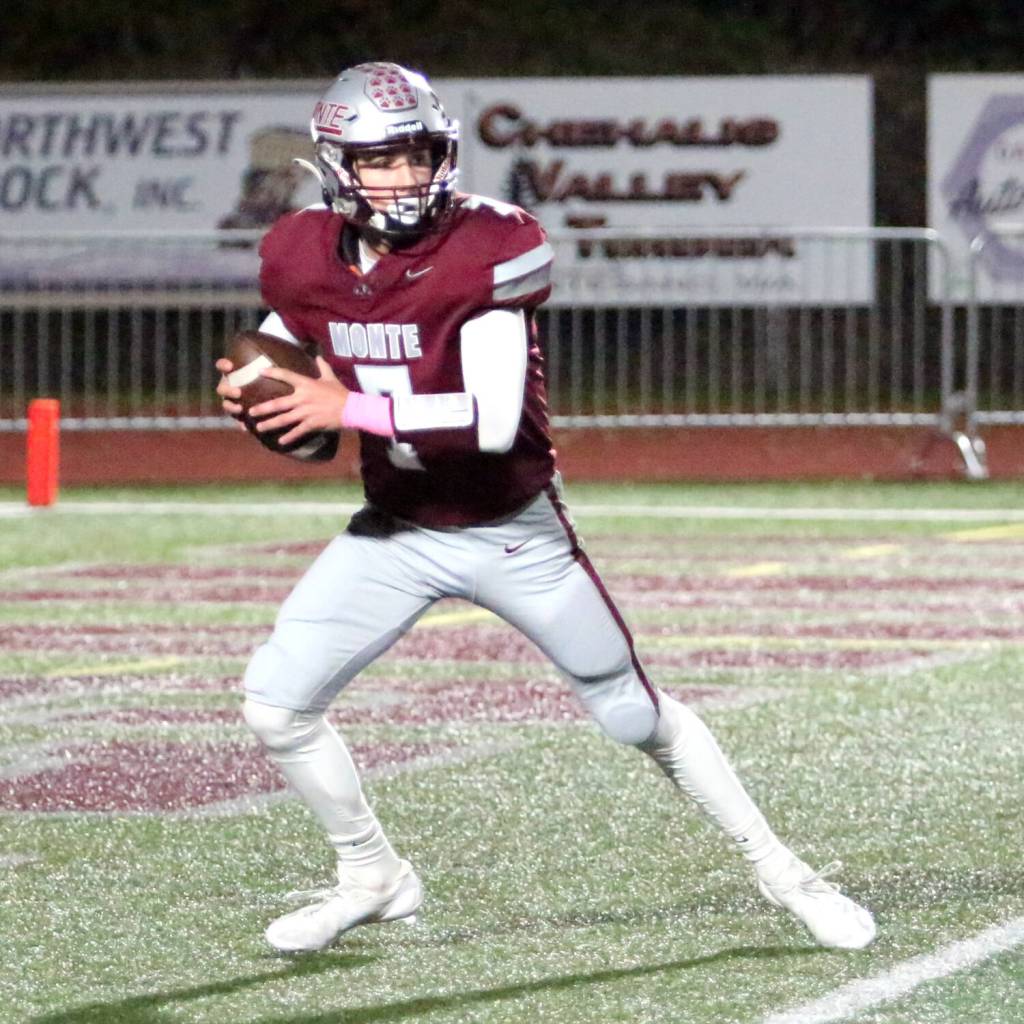 DAILY WORLD FILE PHOTO 
Montesano quarterback Tyson Perry drops back to pass during a game on Oct. 11. Monte will host top-ranked Nooksack Valley on Friday.