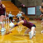 PHOTO BY FOREST WORGUM 
Montesanos Grace Gooding records a dig during a 3-0 victory over Rochester on Tuesday at Montesano High School.
