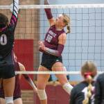 PHOTO BY FOREST WORGUM 
Montesano senior Kaila Hatton swings for a kill attempt during the Bulldogs 3-0 victory over Rochester on Tuesday at Montesano High School.