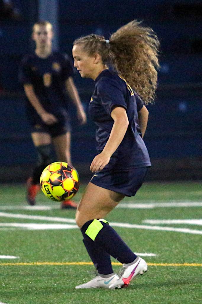 DAILY WORLD FILE PHOTO Aberdeen senior Scotlyn Lecomte, seen here in a file photo, scored three goals for the second-straight game to lead the Bobcats to a 3-2 win over Black Hills on Tuesday in Tumwater.