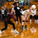 PHOTO BY VAN ADAM DAVIS Ocostas Noel Cuzdey (left) receives a serve during a victory over Firm Foundation in the first round of the 1B District 4 Tournament on Monday in Westport.
