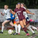 PHOTO BY FOREST WORGUM Montesano sophomore forward Jaelyn Butterfield (6) scored three goals to lead the Bulldogs to a 3-1 victory over Kings Way Christian in a 1A District 4 semifinal game on Thursday in Montesano.
PHOTO BY FOREST WORGUM Montesano sophomore forward Jaelyn Butterfield (6) scored three goals to lead the Bulldogs to a 3-1 victory over Kings Way Christian in a 1A District 4 semifinal game on Thursday in Montesano.