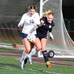 RYAN SPARKS | THE DAILY WORLD
Motnesano goal keeper Izzie Taylor (right) collides with King's Way Christian's Addison Bagley during the Bulldogs' 3-1 win in a 1A District 4 semifinal game on Thursday in Montesano.