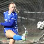 RYAN SPARKS | THE DAILY WORLD Elma defender Amaya Lewis sends the ball forward during a 2-0 victory over Rochester in a 1A District 4 elimination game on Saturday at Jack Rottle Field in Montesano.