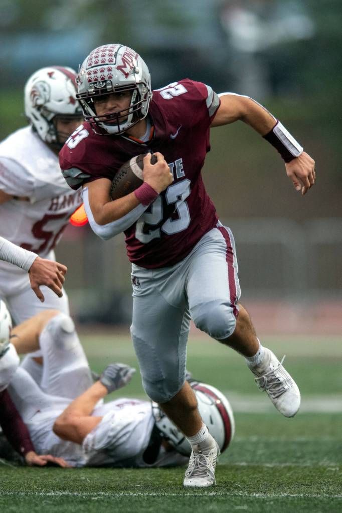 PHOTO BY FOREST WORGUM Montesano senior Marcus Hale scored two touchdowns in a 49-6 victory over Colville in the first round of the 1A State playoffs on Saturday at Jack Rottle Field in Montesano.