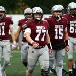 DAILY WORLD FILE PHOTO Montesano players (from left) Gabe Pyhala, Marcus Hale, Logan Roberts (77), Felix Romero and Shaun Straka will take on No. 11 Omak in a 1A State Tournament game at 1 p.m. on Saturday in Montesano.