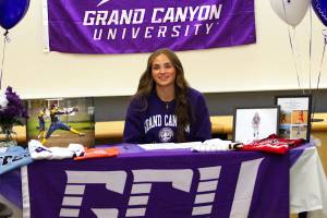 RYAN SPARKS | THE DAILY WORLD Aberdeen senior softball pitcher Lilly Camp made it official by signing a National Letter of Intent to play for Grand Canyon University after graduation. Family, friends, coaches and teammates attended a signing ceremony for Camp on Tuesday at Aberdeen High School. Camp, who verbally committed to the Phoenix, Arizona school last spring, had led Aberdeen to two-straight appearances in the 2A State Tournament and is considered one of the top pitchers in the class heading into the 2025 season. In a speech at the ceremony, Camp reflected on her softball journey and thanked her parents and the many coaches that helped her along the way. Since I was little, I never knew that this was where I would end up. I have always dreamed of playing college softball and going DI. I am so excited this is where I ended up, she said. Through the people who didnt believe in me and through the people that did, I am so happy and excited to say that I am continuing my career. … Thank you to all of my friends and family for supporting me as well and not telling me whether I should do this or I should do that. Everyones support means the world to me, so thank you, everyone.