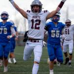 PHOTO BY FOREST WORGUM 
Montesano junior Toren Crites (12) scores a touchdown during a victory over La Center on Nov. 23. The Bulldogs will face Seton Catholic in a 1A State semifinal matchup on Saturday at Evergreen High School in Vancouver.