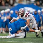 PHOTO BY FOREST WORGUM 
Montesano senior lineman Shaun Straka (61) makes a play during a game against La Center on Nov. 23. Monte takes on Seton Catholic in a 1A State semifinal matchup on Saturday in Vancouver.