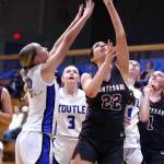 PHOTO BY HAILEY BLANCAS Montesanos Ava Schrader (22) puts up a shot during a game against Toutle Lake on Monday at Toutle Lake High School.