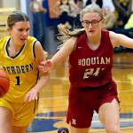 RYAN SPARKS | THE DAILY WORLD Aberdeen guard Sophia Knutson (1) dribbles against Hoquiams Nadine Stewart during the Grizzlies 60-57 win on Thursday at Sam Benn Gym in Aberdeen.