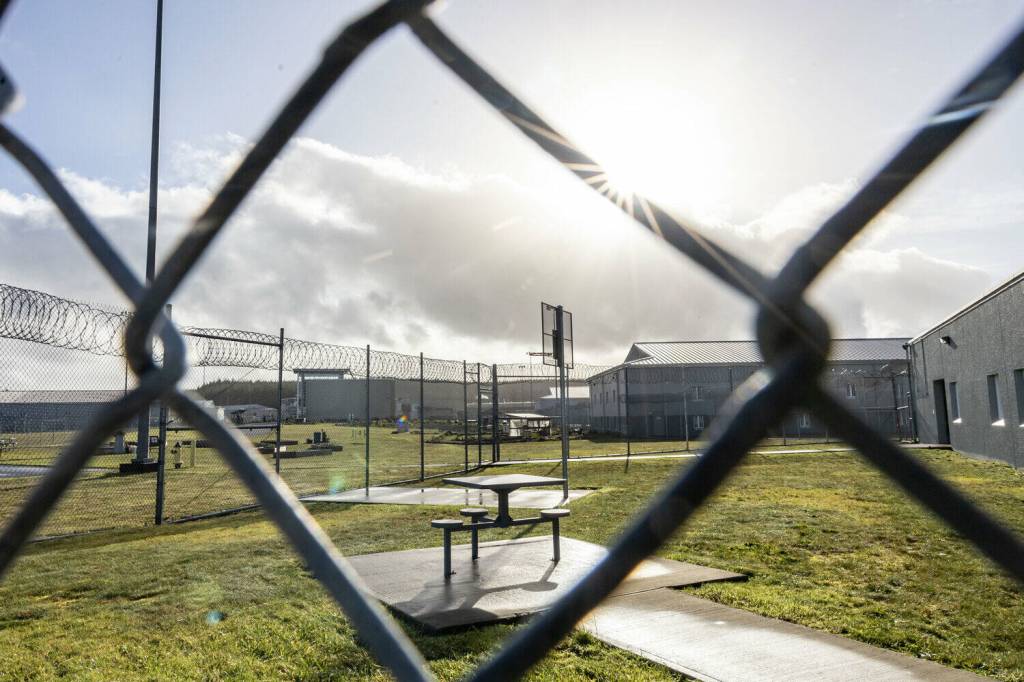 The sun shines over a recreation area outside of the new youth detention center during a tour of Stafford Creek Corrections Center in Aberdeen on Wednesday, Dec. 18.