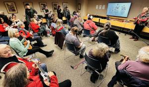 Barbara A. Smith photos / For The Daily World
It was standing room only at Aberdeens World Music Day Ukulele showcase on Saturday at the Aberdeen Library, as Mary Lou Gregory offers ukulele playing lessons.