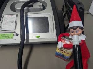 Aberdeen Police Department
Justice the elf blows into a breathalyzer at the Aberdeen Police Department.