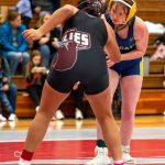 PHOTO BY FOREST WORGUM Aberdeens Halo Wilson (right) wrestles with Hoquiams Brittany Alcala during a 155-pound quarterfinal match at the Grizzly Stocking Stuffer wrestling tournament on Saturday at Hoquiam High School.
