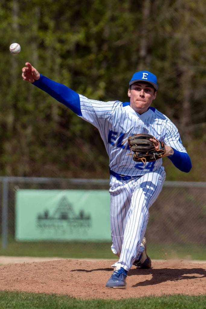 PHOTO BY FOREST WORGUM Elma senior pitcher Carter Studer threw a complete-game no-hitter in a 3-2 win over Tenino in April in Elma.