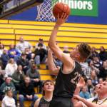 PHOTO BY HAILEY BLANCAS Montesanos Caden Grubb scores during a 67-59 win over Aberdeen on Saturday at Aberdeen High School.