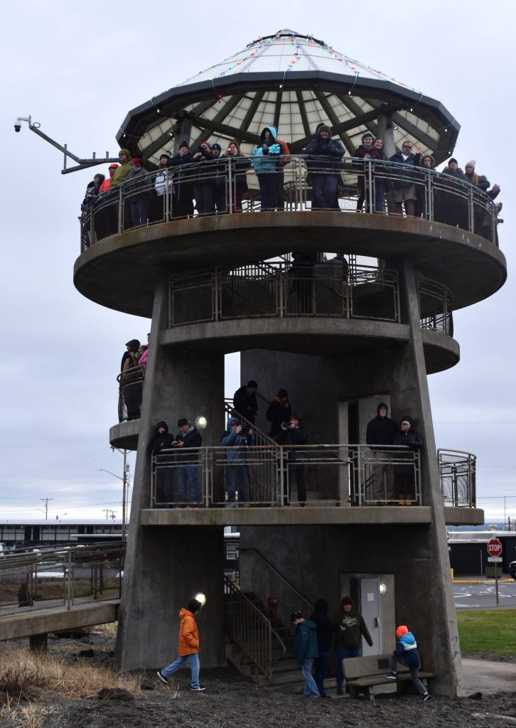 The Westport Observation Tower is a popular spot for king tide watching.