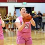 RYAN SPARKS | THE DAILY WORLD Hoquiams Sydney Gordon lines up a free-throw attempt while teammate Lexi LaBounty (5) looks on in the final minute of a 47-42 victory over Aberdeen on Monday in Hoquiam